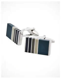 Cudworth Black & Grey Striped Cats Eye Rectangle Cufflinks