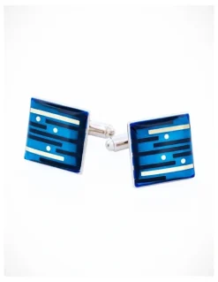 Cudworth Blue and Silver stripe design square