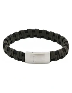 Cudworth Braided Italian Leather Bracelet in Black