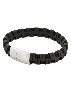 Cudworth Braided Italian Leather Bracelet in Black