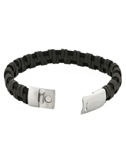Cudworth Braided Italian Leather Bracelet in Black