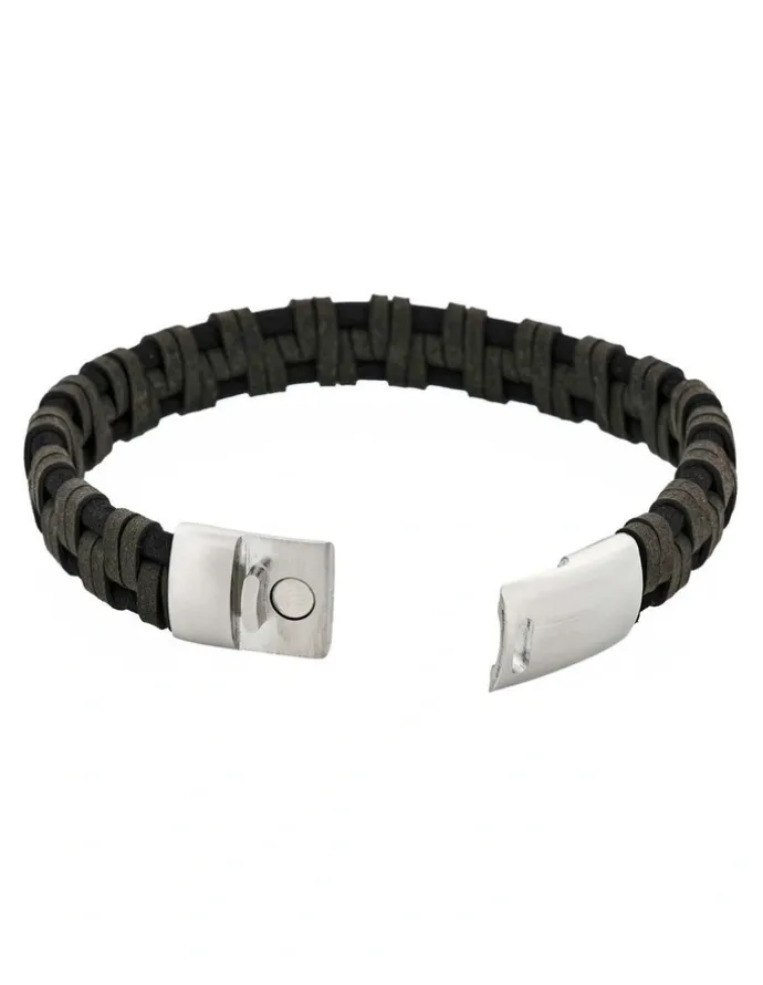 Cudworth Braided Italian Leather Bracelet in Black