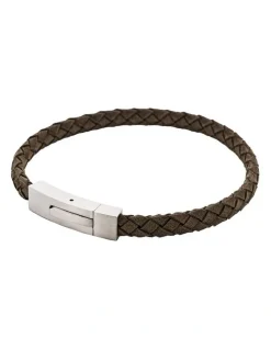 Cudworth Braided Suede & Steel Calabria Bracelet, 21.5cm x 6mm, Flint