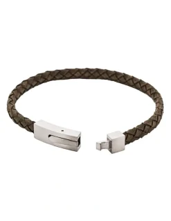 Cudworth Braided Suede & Steel Calabria Bracelet, 21.5cm x 6mm, Flint