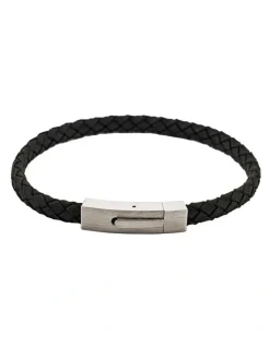 Cudworth Braided Suede & Steel Calabria Bracelet, 21.5cm x 6mm, Nero