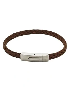 Cudworth Braided Suede & Steel Calabria Bracelet, 21.5cm x 6mm, Brown
