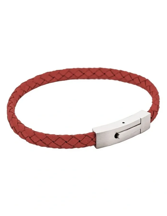 Cudworth Braided Suede & Steel Calabria Bracelet, 21.5cm x 6mm, Flame