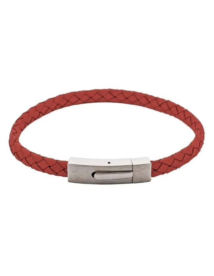 Cudworth Braided Suede & Steel Calabria Bracelet, 21.5cm x 6mm, Flame