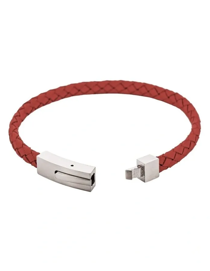 Cudworth Braided Suede & Steel Calabria Bracelet, 21.5cm x 6mm, Flame