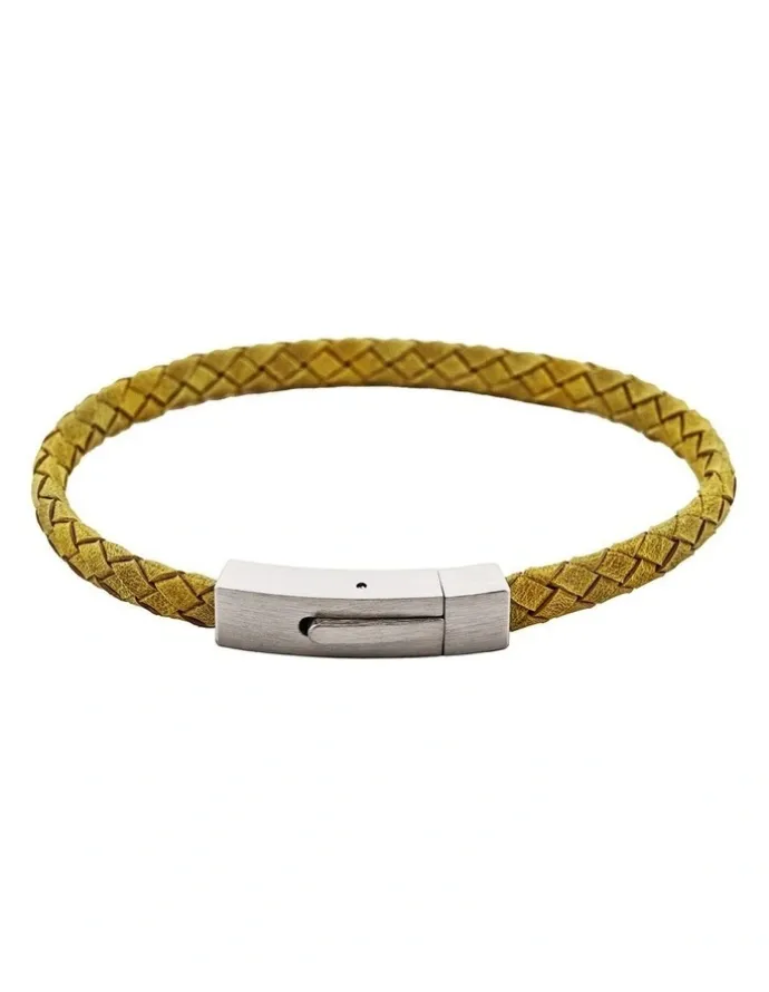 Cudworth Braided Suede & Steel Calabria Bracelet, 21.5cm x 6mm, Leaf