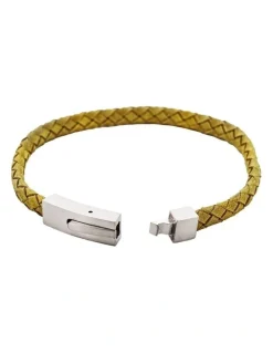 Cudworth Braided Suede & Steel Calabria Bracelet, 21.5cm x 6mm, Leaf