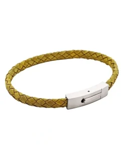 Cudworth Braided Suede & Steel Calabria Bracelet, 21.5cm x 6mm, Leaf