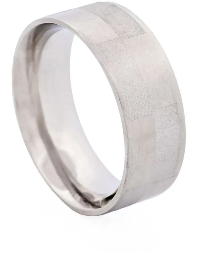 Cudworth Brushed & Frosted Brick Pattern Stainless Steel Ring in Silver