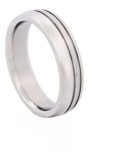 Cudworth Brushed & Polished Slim Stainless Steel Ring in Silver