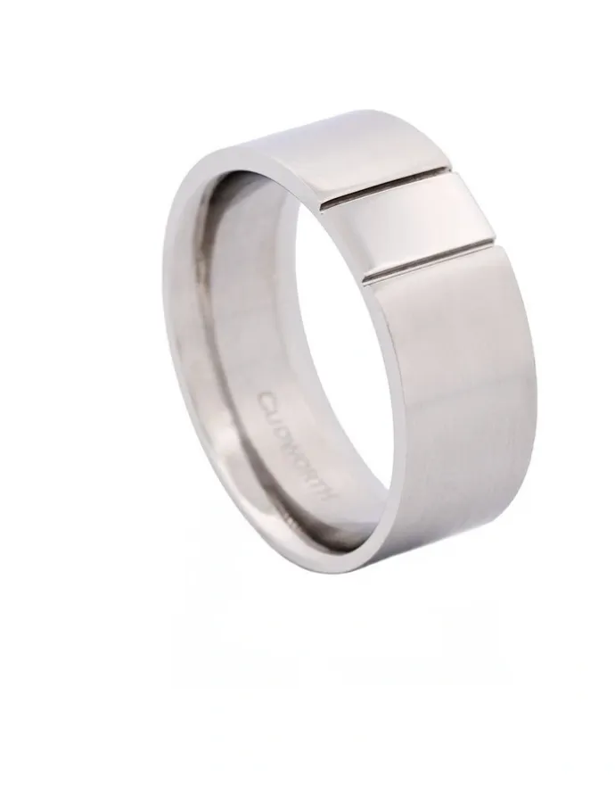 Cudworth Brushed & Polished Centre Stainless Steel Ring in Silver