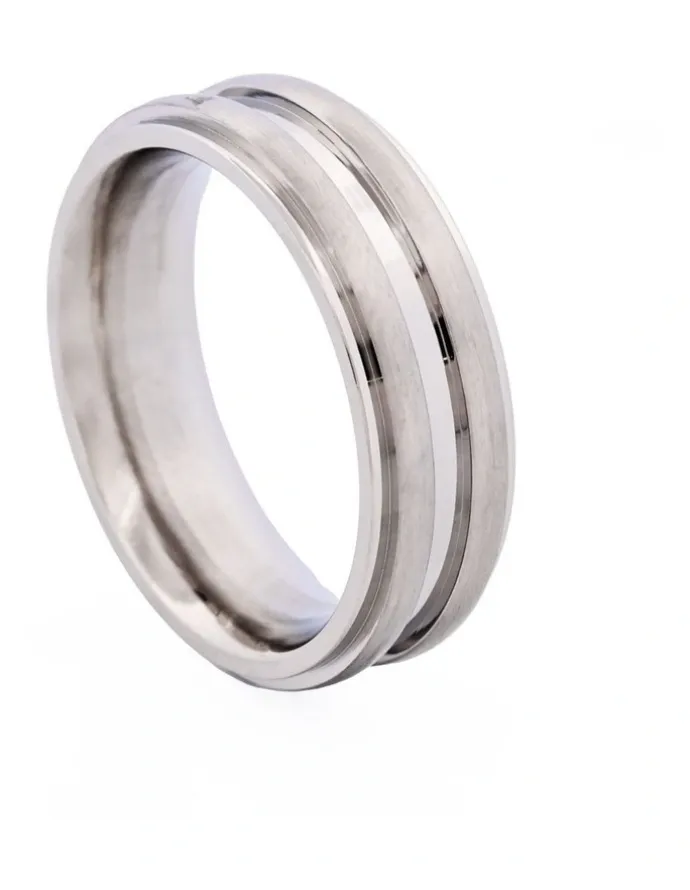 Cudworth Brushed & Polished Centre Stainless Steel Ring in Silver