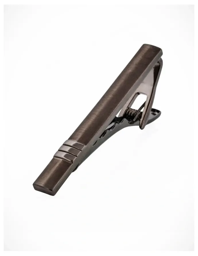 Cudworth Brushed Gun Metal with three strips Tie Clip 51mm