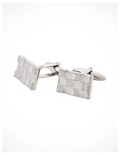 Cudworth Brushed Rhodium Plated Weave Pattern Rectangle Cufflinks in Silver