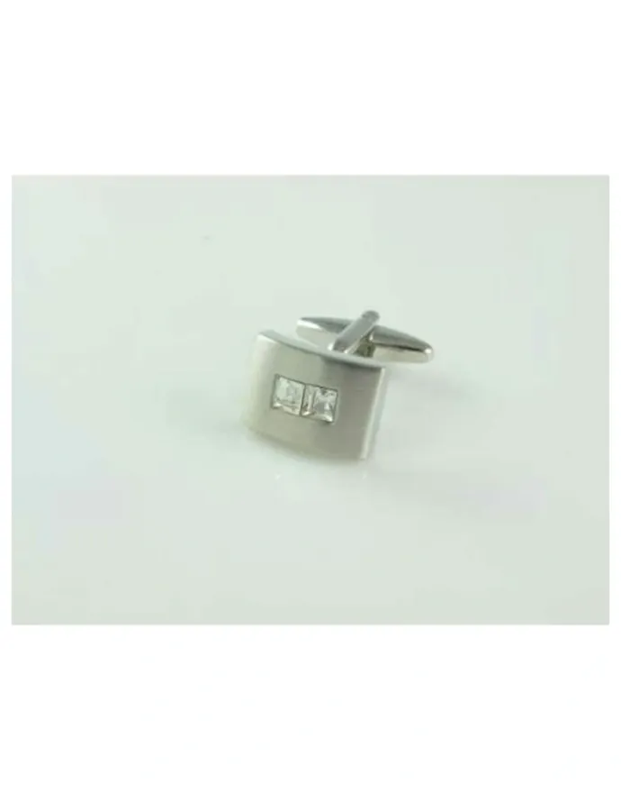 Cudworth Brushed Rhodium Plated Crystal Cufflinks in Silver