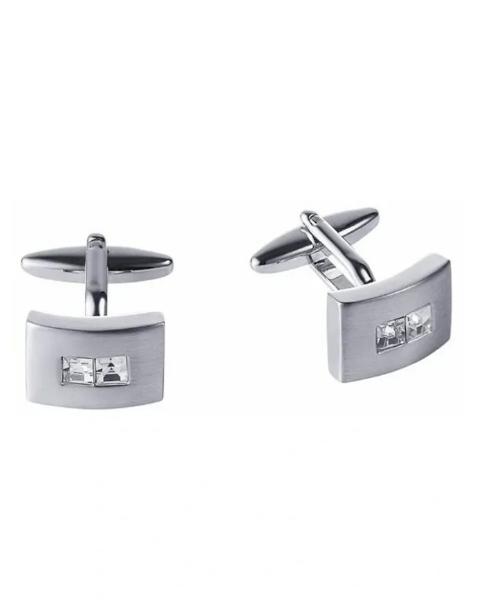 Cudworth Brushed Rhodium Plated Crystal Cufflinks in Silver