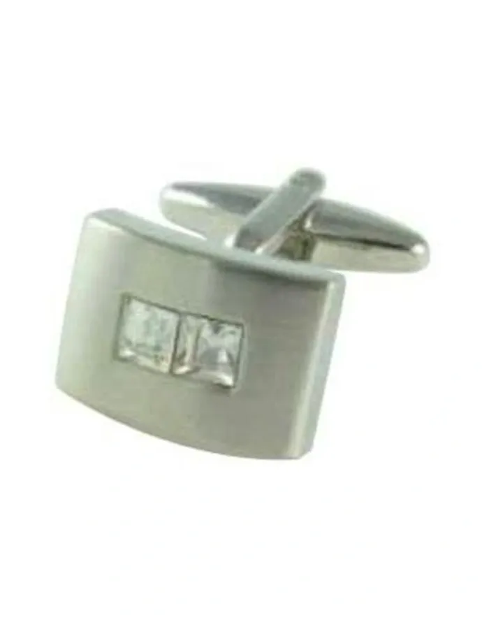 Cudworth Brushed Rhodium Plated Crystal Cufflinks in Silver