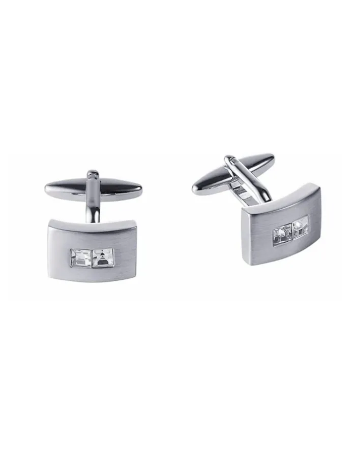 Cudworth Brushed Rhodium Plated Crystal Cufflinks in Silver