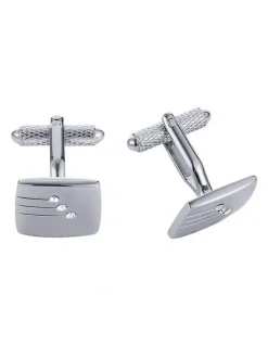 Cudworth Brushed Rhodium Plated & Triple Crystal Cufflinks in Silver