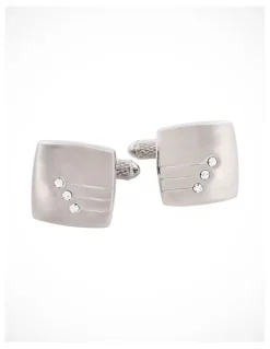 Cudworth Brushed Rhodium Plated & Triple Crystal Cufflinks in Silver