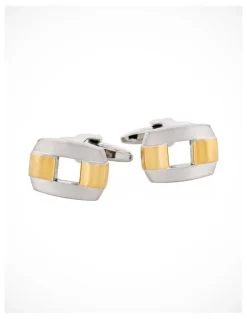 Cudworth Brushed Rhodium and Brushed Link Cufflinks in Two-Tone