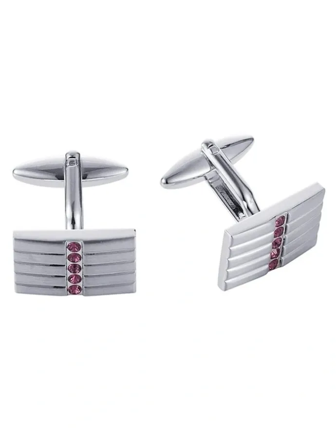 Cudworth Brushed Rhodium Plated & Amethyst Crystal Cufflinks in Purple