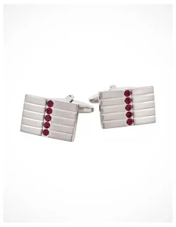 Cudworth Brushed Rhodium Plated & Amethyst Crystal Cufflinks in Purple