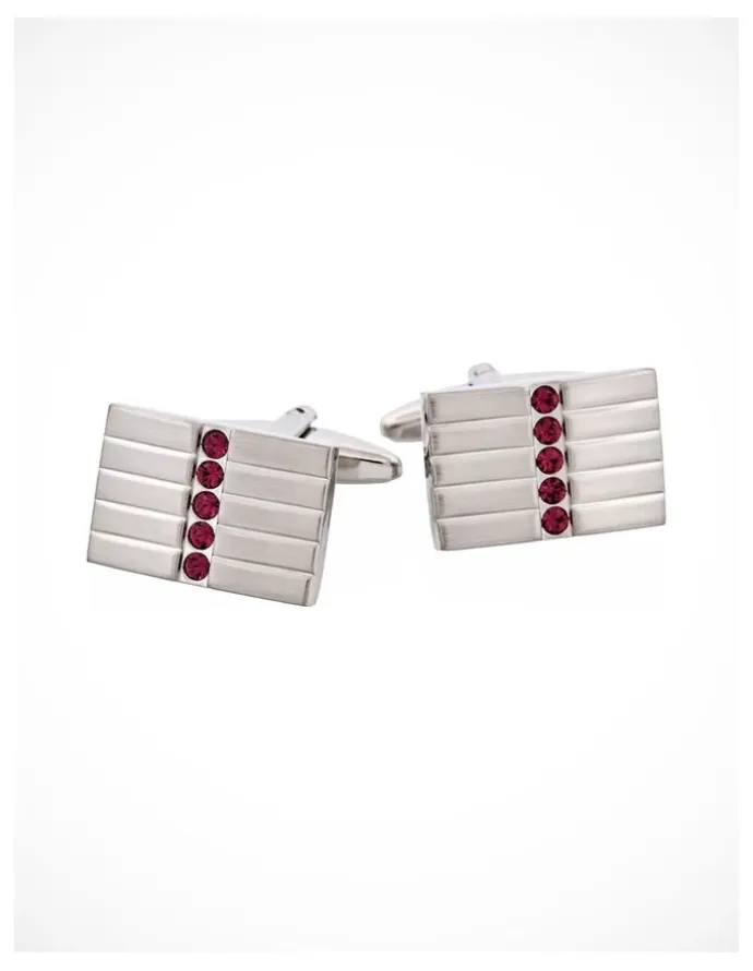 Cudworth Brushed Rhodium Plated & Amethyst Crystal Cufflinks in Purple