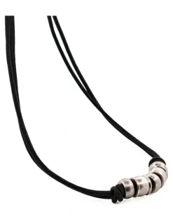 Cudworth Brushed Stainless Steel Bead Pendant on Leather Chain in Silver