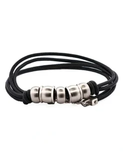Cudworth Brushed Stainless Steel Bead Pendant on Leather Chain in Silver