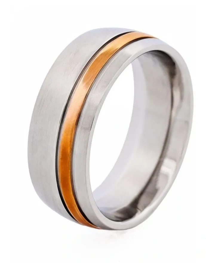 Cudworth Brushed Stainless Steel Ring with Polished Ion Plated Band in Gold