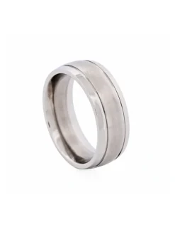 Cudworth Brushed Stainless Steel With Polished Centre Band Ring in Silver