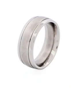Cudworth Brushed Stainless Steel With Polished Centre Band Ring in Silver