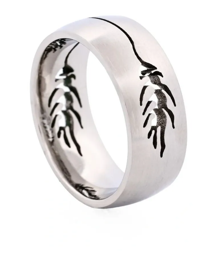 Cudworth Brushed Stainless Steel with Cutout Fish Pattern Ring in Silver