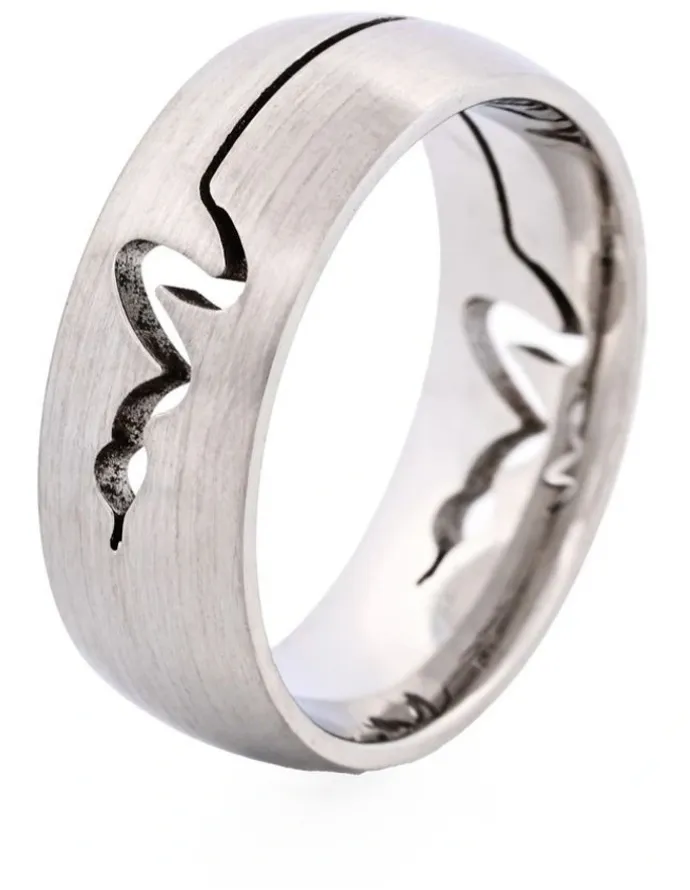 Cudworth Brushed Stainless Steel Ring with Cutout Serpent Pattern in Silver