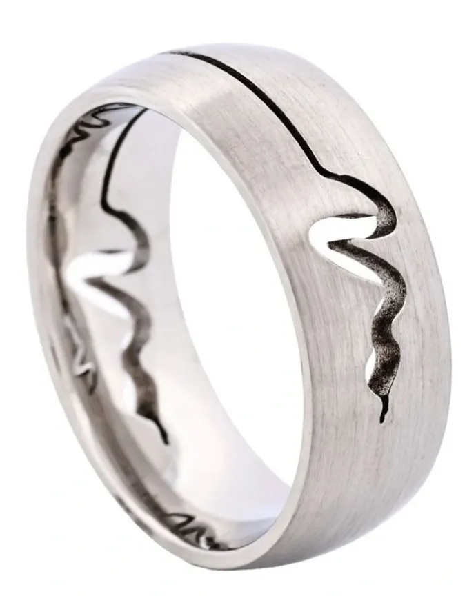 Cudworth Brushed Stainless Steel Ring with Cutout Serpent Pattern in Silver