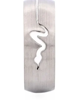Cudworth Brushed Stainless Steel Ring with Cutout Serpent Pattern in Silver