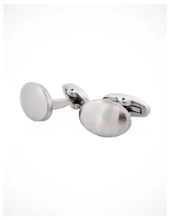 Cudworth Brushed Stainless Steel Oval Cufflinks in Silver