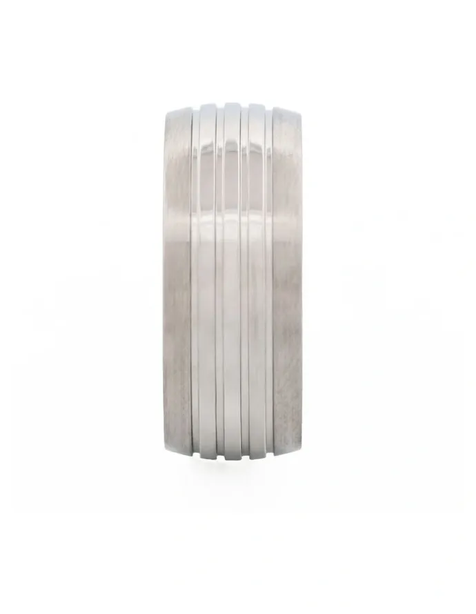 Cudworth Brushed Stainless Steel With Polished Triple Centre Band Ring in Silver