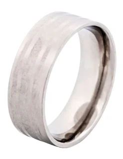 Cudworth Brushed Stainless Steel Ring with Frosted Stripe Pattern in Silver