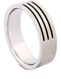 Cudworth Brushed Stainless Steel Ring with Three Cutout lines in Silver
