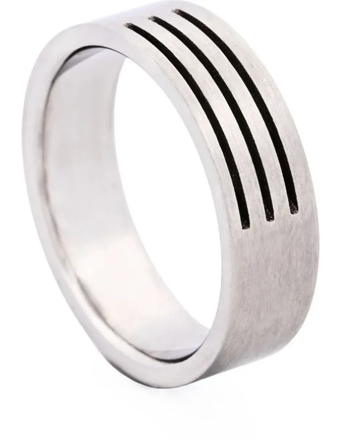 Cudworth Brushed Stainless Steel Ring with Three Cutout lines in Silver