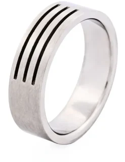 Cudworth Brushed Stainless Steel Ring with Three Cutout lines in Silver