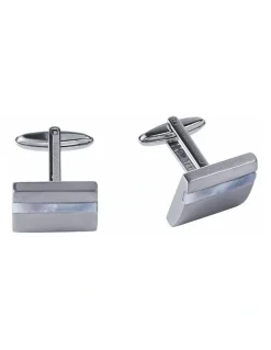 Cudworth Brushed Stainless Steel Curved Face & Mother Of Pearl Cufflinks in Silver