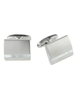 Cudworth Brushed Stainless Steel Curved Face & Mother Of Pearl Cufflinks in Silver