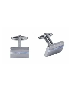 Cudworth Brushed Stainless Steel Curved Face & Mother Of Pearl Cufflinks in Silver
